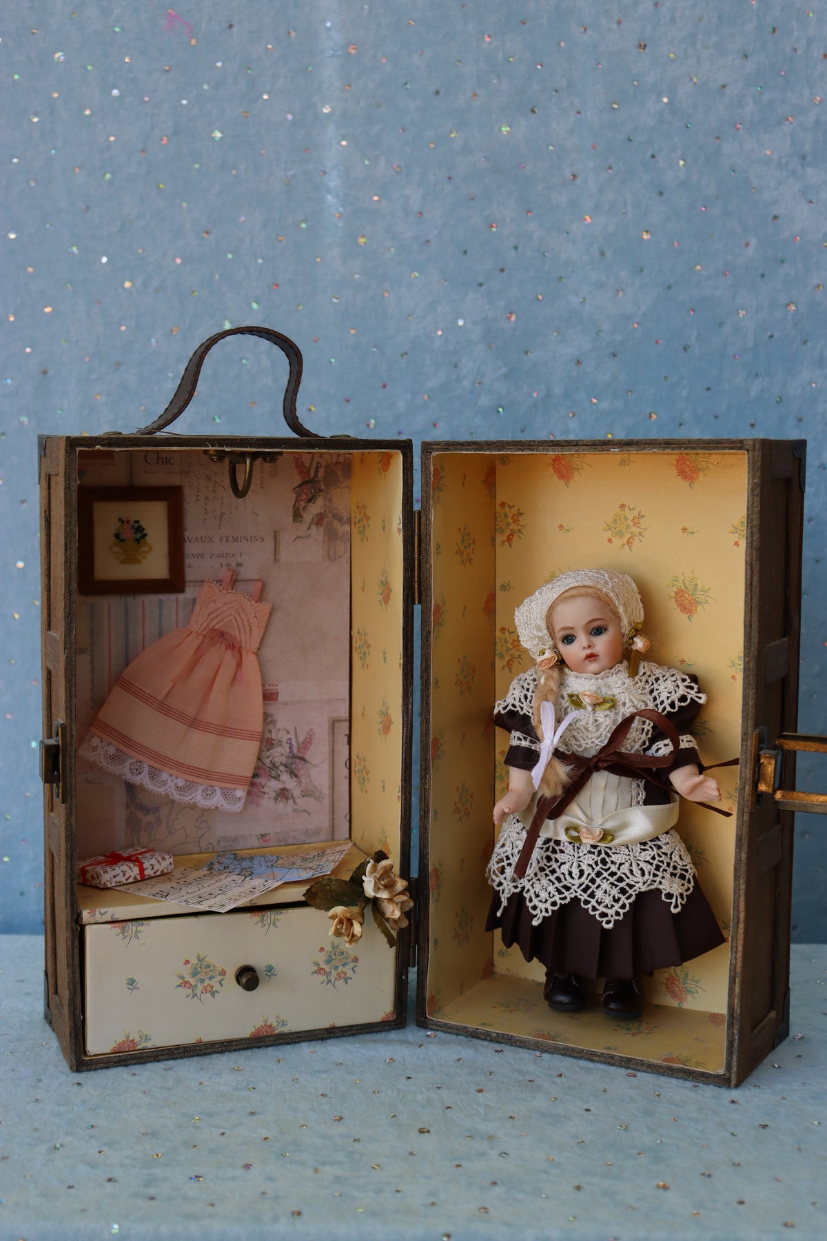 Bru Jne 6 - Antique Repro - 8" Doll - OOAK - Bell Mold 2691 - Trunk