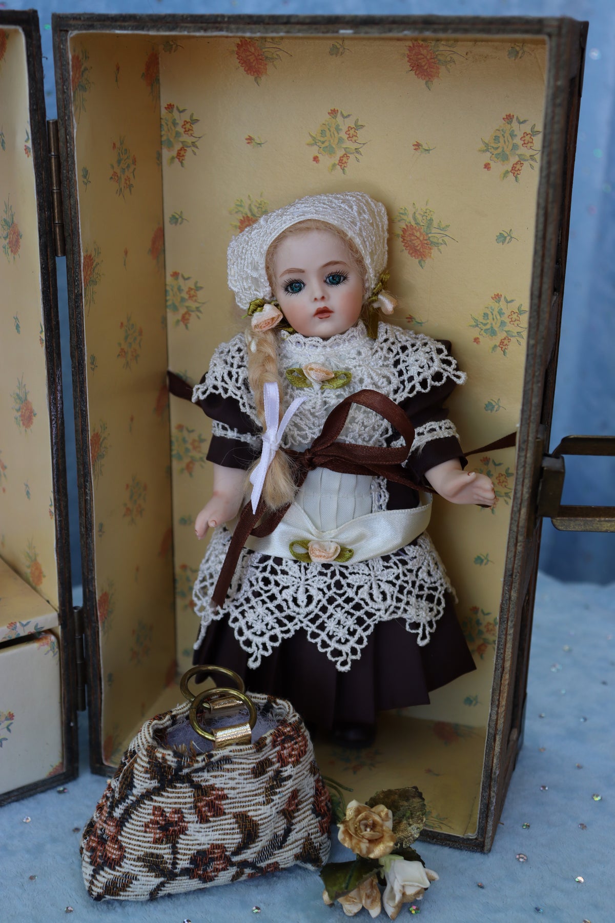 Bru Jne 6 - Antique Repro - 8" Doll - OOAK - Bell Mold 2691 - Trunk