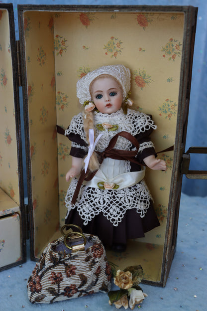 Bru Jne 6 - Antique Repro - 8" Doll - OOAK - Bell Mold 2691 - Trunk
