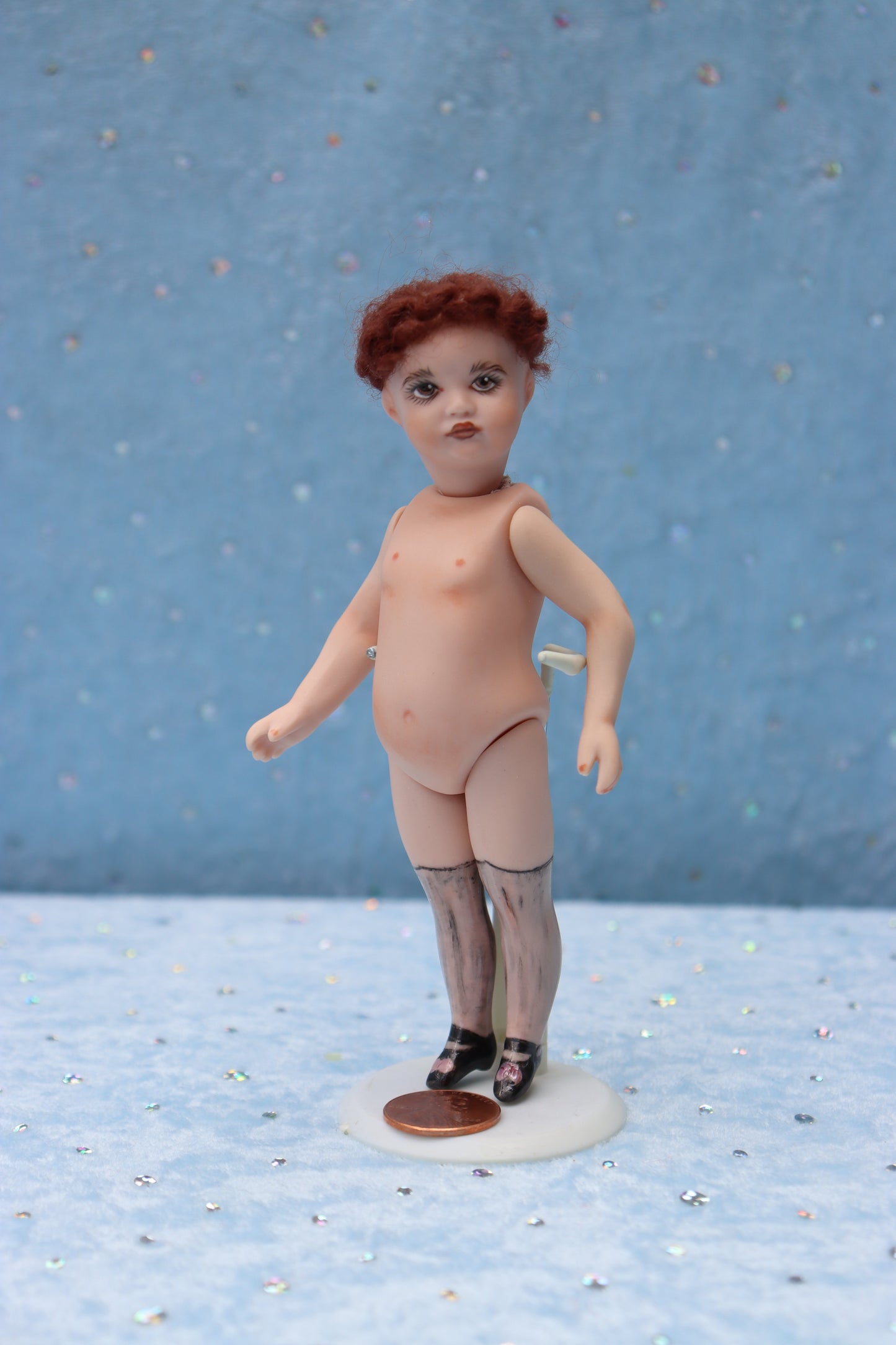 Pouty - Doreen Sinnett mold -5" Repro Antique Mignonette Doll- Dollhouse - MAFD