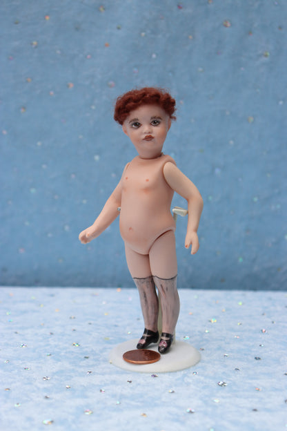 Pouty - Doreen Sinnett mold -5" Repro Antique Mignonette Doll- Dollhouse - MAFD