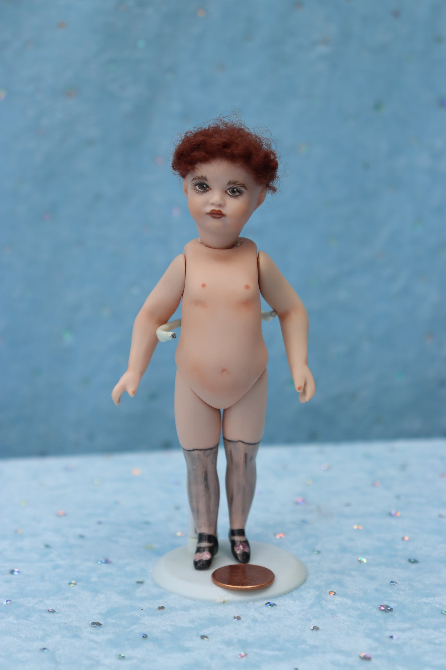 Pouty - Doreen Sinnett mold -5" Repro Antique Mignonette Doll- Dollhouse - MAFD