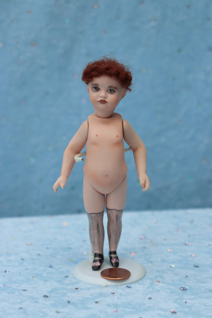 Pouty - Doreen Sinnett mold -5" Repro Antique Mignonette Doll- Dollhouse - MAFD